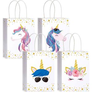 Crtiin 24 Pieces Unicorn Party Favor Bags for Birthday Party Supplies, Unicorn Gift Bag Party Goody Treat Candy Bags for Party Favors Girls Boys Kids Baby Birthday Decorations
