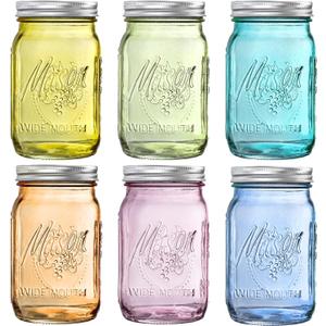 WELLIFE 32 Oz Mason Jars-6PCS Colored Mason Jars with Lids.Safe for Storage,Quart Mason Jars Wide Mouth.Pickling, Preserving, Fermenting, DIY Crafts & Decor