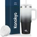 Konokyo 30 oz Tumbler with Handle and 2 Straws,2 in 1 Lid Insulated Water Bottle Stainless Steel Travel Coffee Mug,Day Night