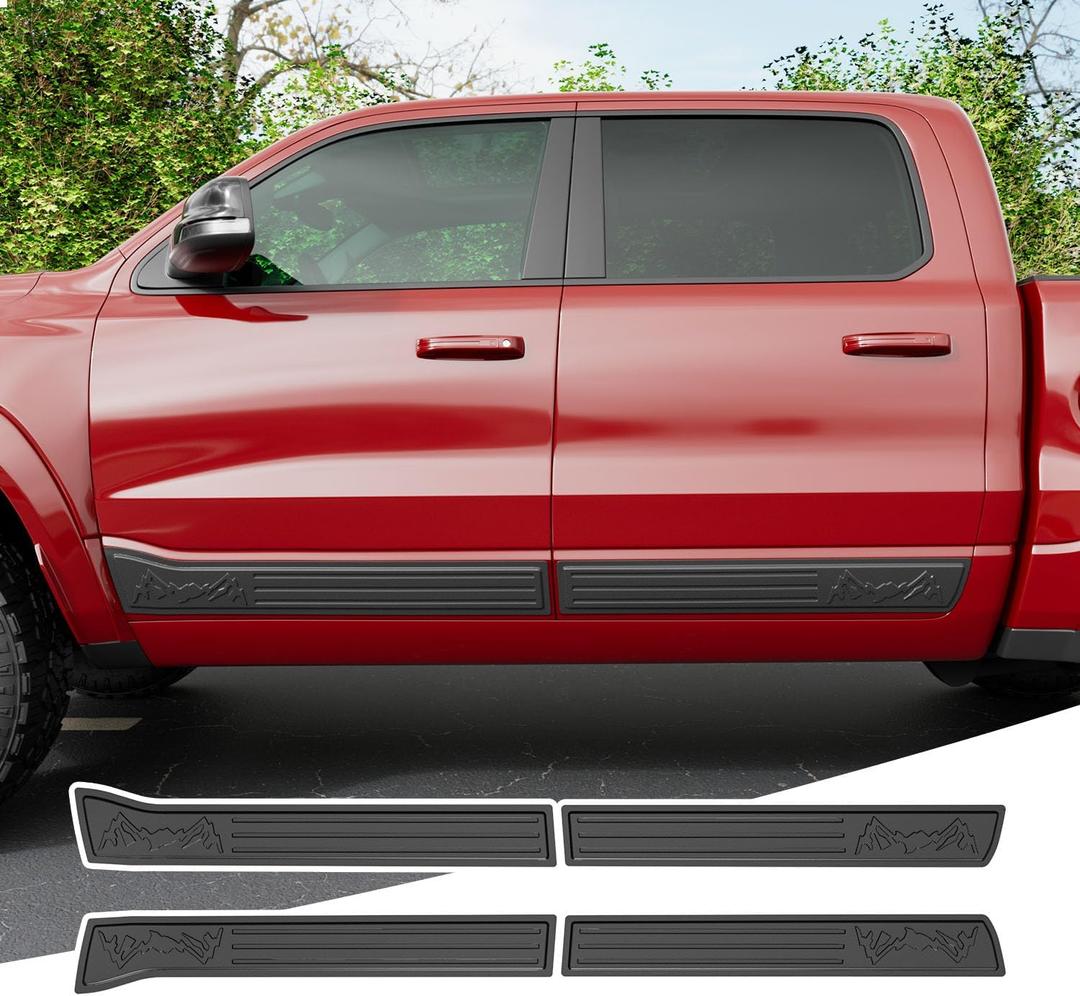 Door Molding Trim Compatible with 2019-2025 Dodge Ram Crew Cab 1500 Rocker Panel Glossy Carbon Fiber ABS Body Side Molding Trim Replacement for 2019-2025 Dodge Ram 1500 Accessories