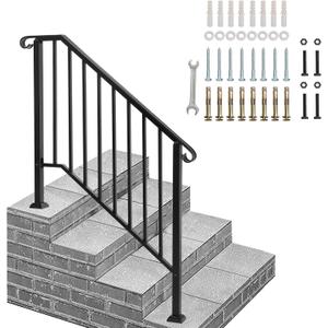 Outvita Handrails for Outdoor Steps, Black Wrought Iron Handrail Fits 3 or 4 Steps, Transitional Handrail with Installation Kit, Stair Railing for Concrete Steps or Wooden Stairs