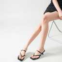 Women's Kitten Heels Sandals Flip Flops Low Heels Slip On Slides 1.8-2 Inch Heeled Square Open Toe Sandals for Women (Black)