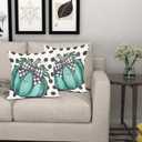 Fall Throw Pillow Covers 18x18 Inch Set of 2 Teal Pumpkin Decorative Outdoor Pillow Covers Autumn Harvest Thanksgiving Pillowcases Cotton Linen Cushion Covers for Couch Bed Home Decor