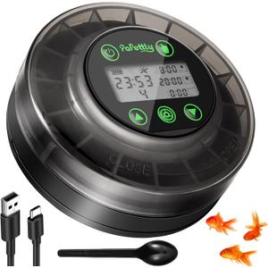 Automatic Fish Feeder for Aquarium - Auto Fish Food Dispenser for Turtle Tank with USB Cable, LCD Display, Timer, Fish Feeder for Vacation Weekend Holiday, with Feeder Spoon