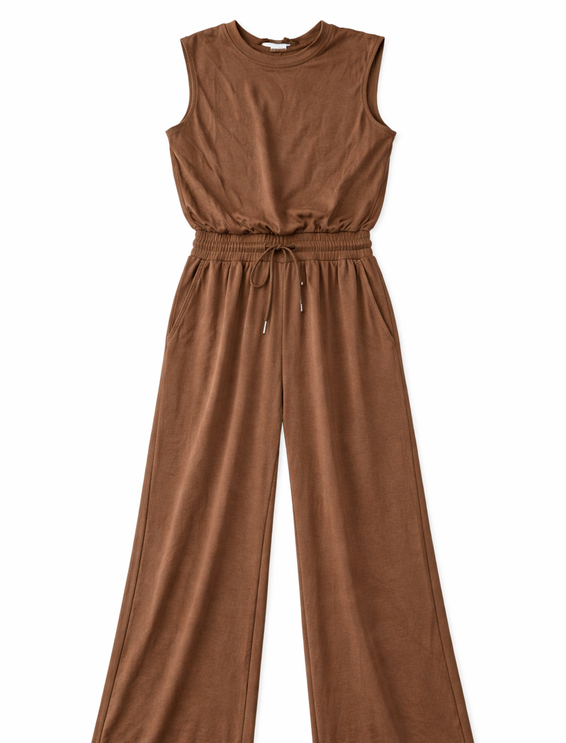 1 Piece for Women Summer Outfits Lounge Sets Sleeveless Tops Wide Legs Long Pants Tracksuits, Brown, Large