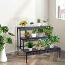 3 Tiers Metal Plant Stand,Rectangular Ladder Flower Pots Outdoor, Indoor Plant Display Rack, Heavy Duty Utility Storage Organizer for Home Garden Patio Balcony, Stair Style  27.5"L x 23.6"W x 23.6"H