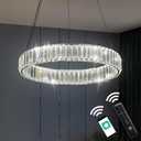 Crystal Chandelier LED 20in 29W 3500-6000K Dimmable with Remote Control, Modern K9 Crystal Ring Chandelier Adjustable Hanging Pendant Light for Dining Room Living Room Kitchen Island Bedroom
