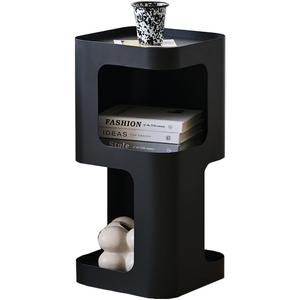 Modern Side Table,Small end Table for Small Spaces,Metal nightstand with Storage Shelf,Space-Saving Bedside Table Accent Table Drink Tables for Living Room,Bedroom.No Assembly Required (Black Trumpet)