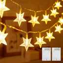 Minetom Star String Lights Battery Operated - 2 Pack 17 ft 50 LED Star Fairy String Lights with Timer, Waterproof for Indoor Bedroom Tent Loft Bed Patio Party Wedding Decor, Warm White