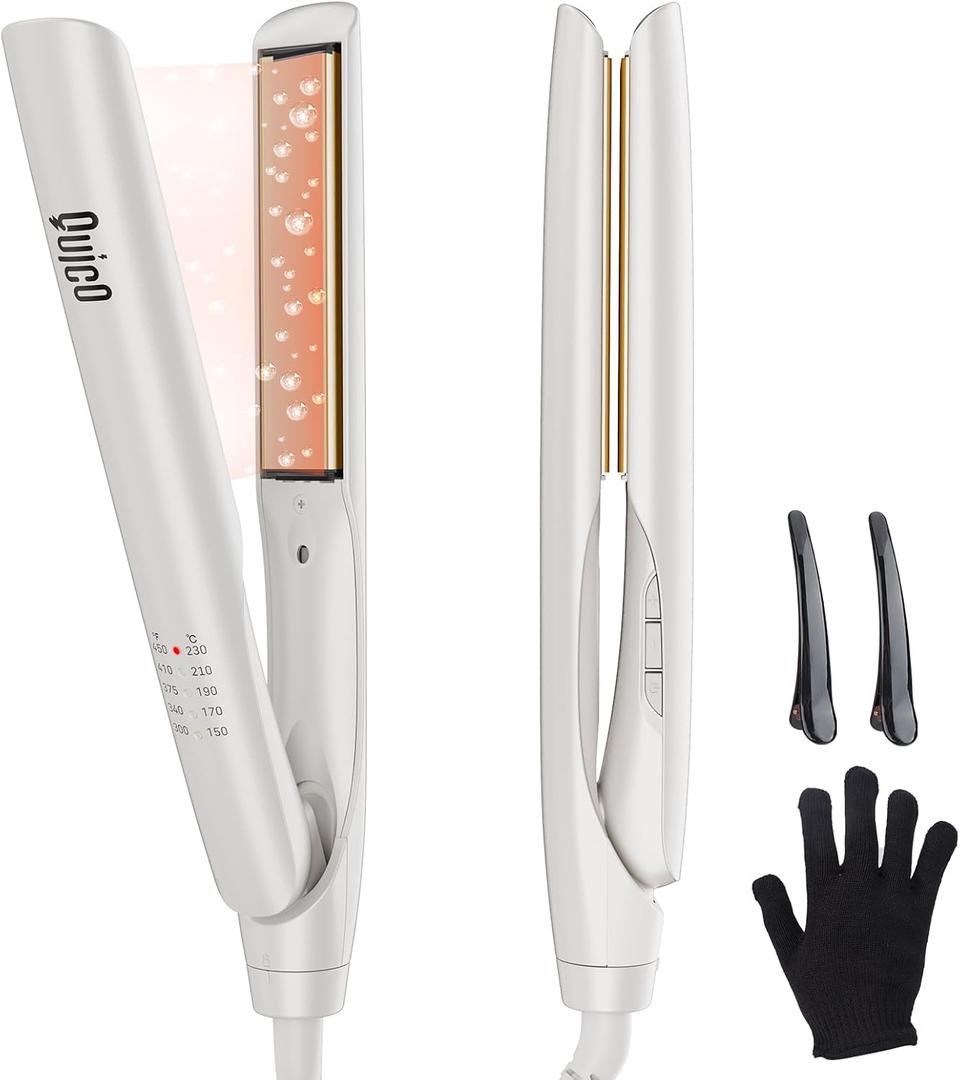 Quico Flat Iron Hair Straightener, 100-240V Dual Voltage Travel Hair Straightener and Curler with 15s Heat Up, Professional Negative Ion Ceramic Flat Iron for Less Frizz, 5 Temp & Auto Shut-Off Quico Flat Iron Hair Straightener, 100-240V Dual Voltage Travel Hair Straightener and Curler with 15s Heat Up, Professional Negative Ion Ceramic Flat Iron for Less Frizz, 5 Temp & Auto Shut-Off