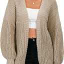 MakeMeChic Women's Chunky Knit Cardigan Open Front Casual Lantern Long Sleeve Sweaters