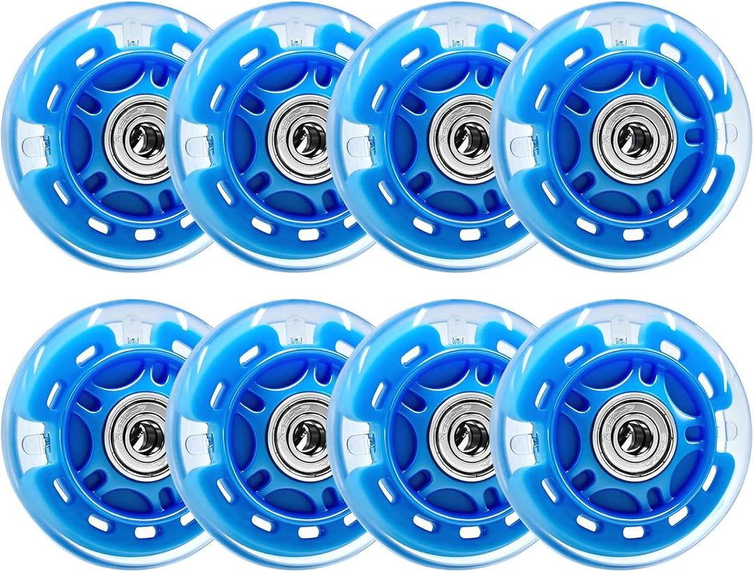 Nattork 8-Pack Inline Skates Wheels 64mm with Bearings for Indoor and Outdoor Replacement - High Performance Durable Wheel for Smooth Riding Upgrades Blue