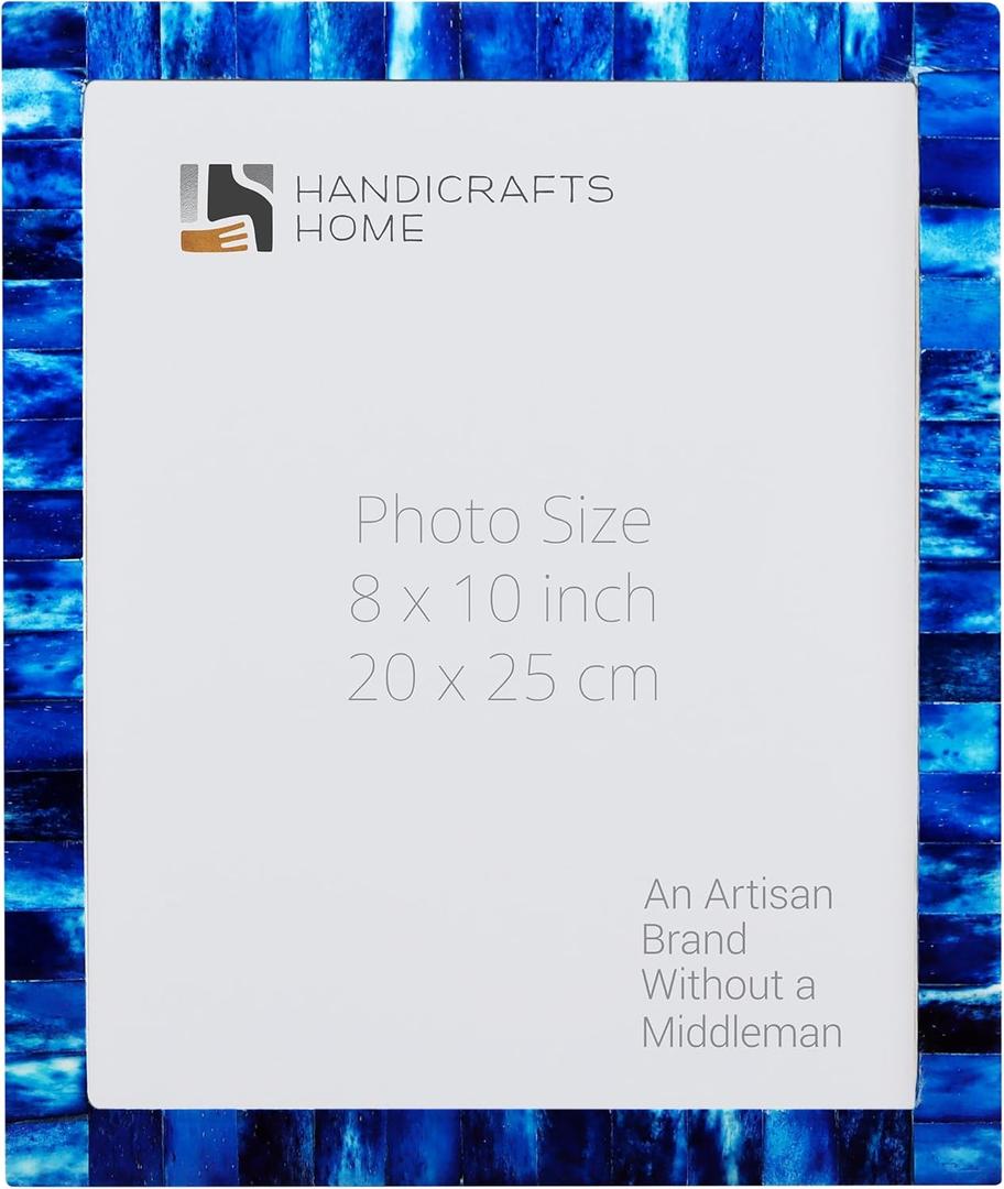 Handicrafts Home 8x10 Navy Blue Picture Frame Handmade Photo Frame for Home Decor, Coastal Wall Decor, Modern Decor, Christmas & Winter Decor, Rustic Bone Inlay Frames Farmhouse Shelf & Living Room