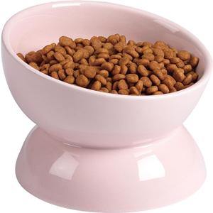 ABRUTY Cat Water Bowl, 16 OZ Ceramic Elevated Cat Bowls, 15° Tilted and Raised Pet Food Dish, Anti Vomiting Protect Pets' Spines and Whisker Fatigue
