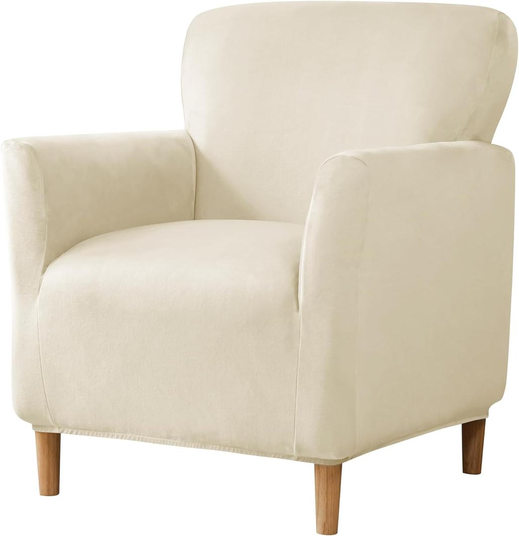 LiveGo Stretch Mid Century Modern Armchair Slipcover 1-Piece Solid Accent Chair Covers with Arms Soft Chair Slipcovers for Living Room Furniture Protector Office Reception (Beige)