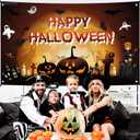 KatchOn Haunted Happy Halloween Backdrop - XtraLarge, 72x44 Inch | Scary Pumpkin Banner for Outdoor Decorations