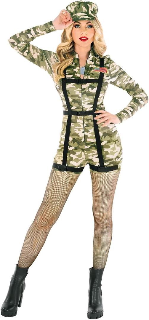 Morph Army Women Costume, Camouflage Costume Playsuit, Military Fatigue Outfit for Women, Army Halloween Dress Up (Medium)