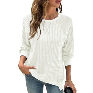 8 x SHEWIN Women Fall Sweatshirt Lightweight Long Sleeve Pullover Tops Casual Oversized Shirts Color Black Patchwork Shirts Size 2XL White (White, XXL)