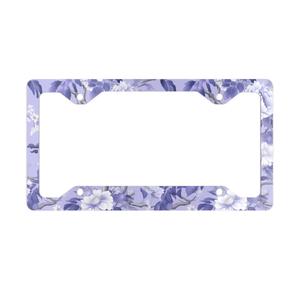 Purple White Floral License Plate Frame - 2 Packs Universal Stainless Steel Car License Plate Frames Covers Holder Rustproof for Men Women