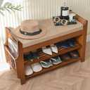 PETKABOO 2 Tier Shoe Bench, Bamboo Shoe Rack Bench, Shoe Storage Bench Organizer for Entryway Hallway Living Room