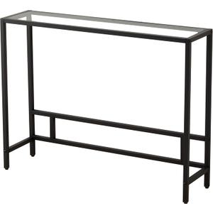 MAJARO Small Modern Console Table for Entryway, Tempered Glass with Metal Frame Sofa Table for Living Room, Hallway, Office (Single-Layer, Black)