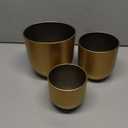 Briful Set of 3 Shabby Gold Galvanized Buckets Multi-Size Rustic Chic Metal Planters for Home Centerpieces Table Decor, Farmhouse Garden Round Metal Pots for Flowers Plant Herb(4 ¾''/5 ½''/6 ¾'')