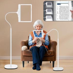 Large 5X Rechargeable Floor Magnifying Glass with Light and Stand 43 LED Floor Magnifying Lamp 2-in-1 Lighted Magnifying Floor lamp for Reading Sewing,Crafts,Painting,Close Work,DIY