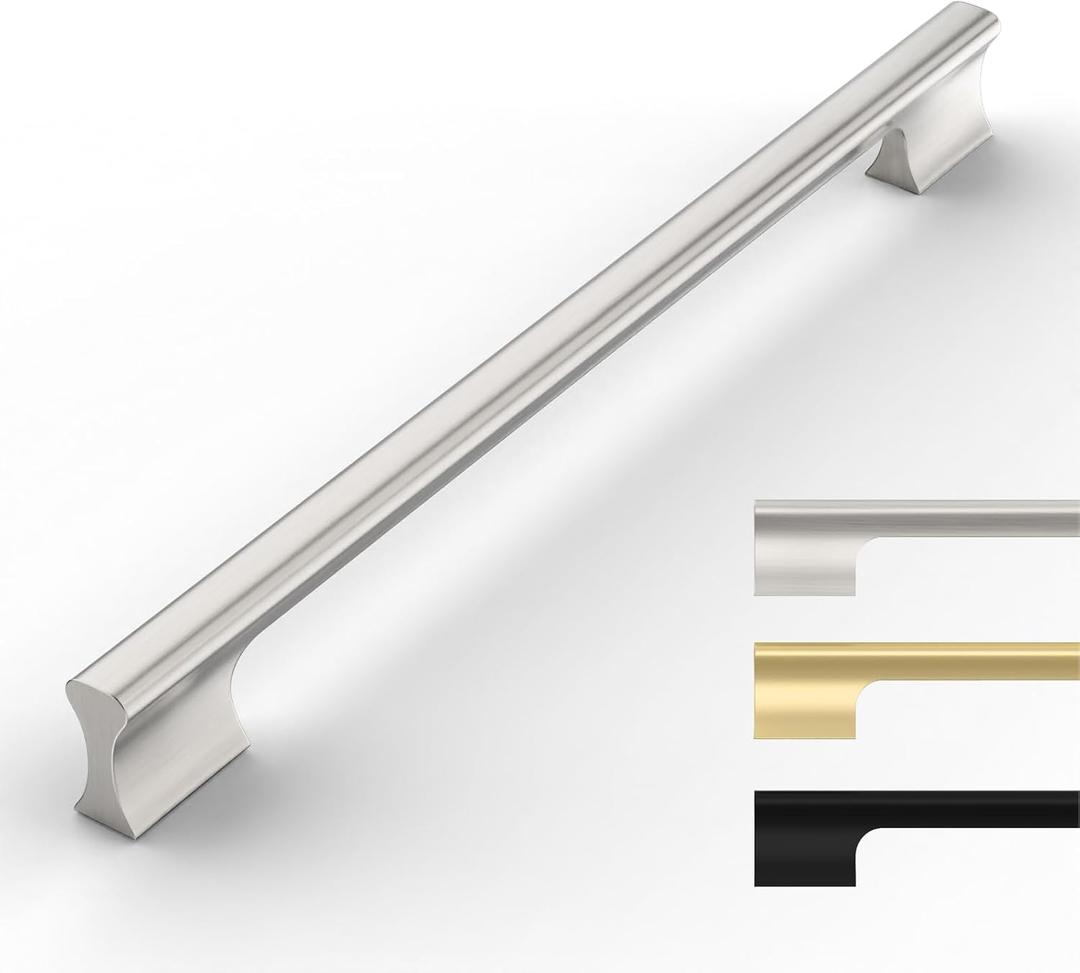 10 Pack Satin Nickel Cabinet Handles - 10 Inch Kitchen Pulls for Cabinets and Wardrobes (10"/254MM Hole Center, Brushed Satin Nickel)