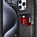 for iPhone 15 Pro Wallet Case with Card Holder Leopard Pattern | Leopard Cheetah Pattern Design Soft PU Leather Anti-Drop Card Slot Full Cover Shockproof Protective for Women Girls, Black
