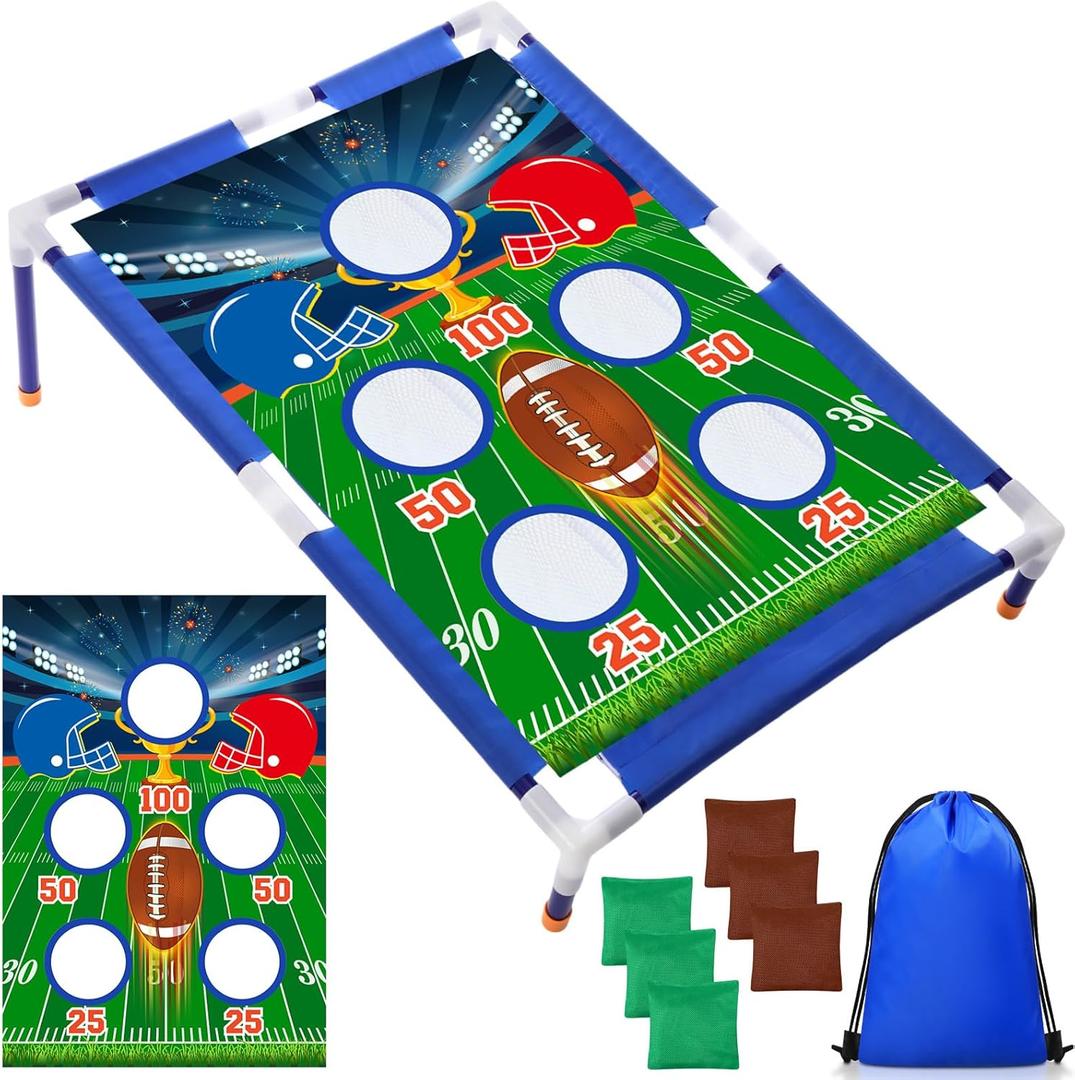 Gemscream Football Bean Bag Toss Games with 6 Bean Bags Portable PVC Framed Cornhole Game Set for Family Holiday Birthday Party