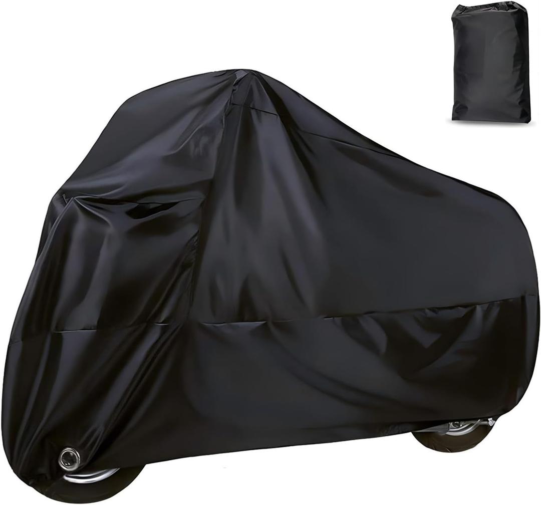 Downhill Motorcycle Cover, Outdoor Waterproof Motorcycle Cover, Motorcycle Full Cover Accessories with Storage Bag, Universal Foldable Durable Motorcycle Protective Cover Replacement (Black)