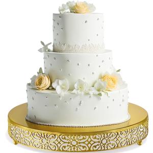 Wenqik 16 Inch Cake Stand, Metal Round Cake Stands Set with Modern Design White Dessert Display Cupcake Stands Plates Fruit Serving Tray for Wedding Birthday Baby Shower Party (Gold)