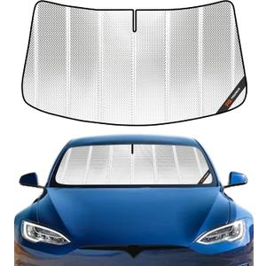Pigenius Windshield Sun Shade for Tesla Model S 2012-2025. Full Coverage Rearview Mirror Shade for Ultimate Protection