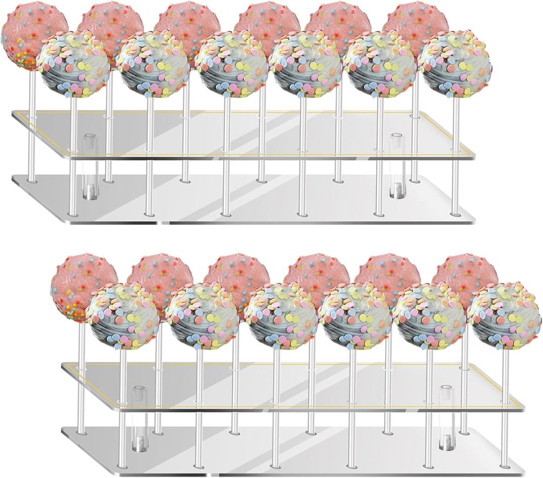 2-Pack Cake Pop Stand for Drying 12 Holes Lollipop HolderAcrylic Clear Cake Pop Holder Lollipop Display for Dessert Table Weddings Baby Showers Birthday Parties