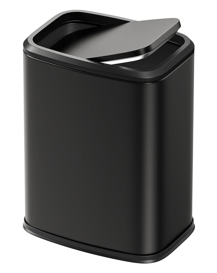 Cesun 2.1 Gallon Bathroom Trash Can with Swing-Top Lid, Small Stainless Steel Garbage Can with Removable Inner Bucket, Slim Waste Basket for Home, Office, Toilet, Bedroom, Living Room (Black)
