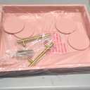 Serving Tray 16.5X 13Deluxe Wooden Ottoman Tray for Coffee Table with Polished Gold Metal Handles and 4 Coasters, Living Room Bathroom Coffee Bar Organizer Modern Decorative Pink Tray