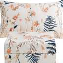 JSD Boho Floral Printed Sheet Set Twin Size 3 Piece, Soft Botanical Pattern Microfiber Sheets Extra Deep Pocket (Leaf 1)