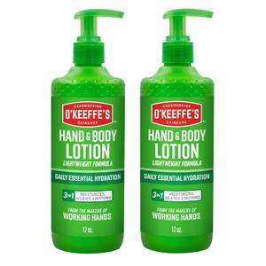 O'Keeffe's Hand and Body Lotion with Glycerin and Shea Butter - 12 oz Pump (2 Pack) - Daily Essential Hydration, Heals & Relieves Extremely Dry Skin