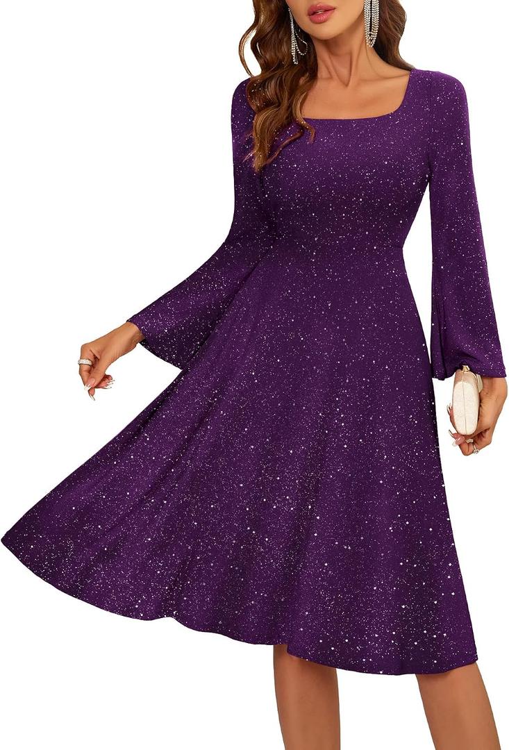 BeryLove Prom Dress for Teens: Sequin Formal Party Dress with Flutter Short Sleeves for Wedding & Cocktail Evening Events (M)
