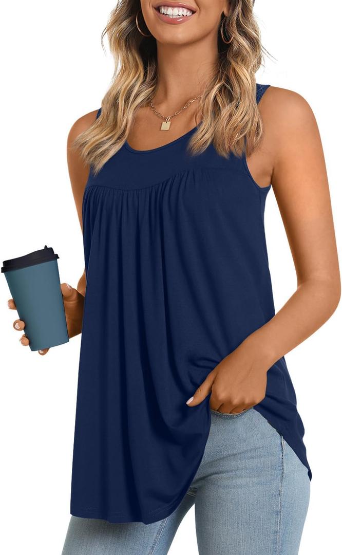 LONGYUAN Womens Spring Sleeveless Vest Casual Loose Fitting Blouse Loungewear Solid Flare Tank Tops Navy Blue, Large