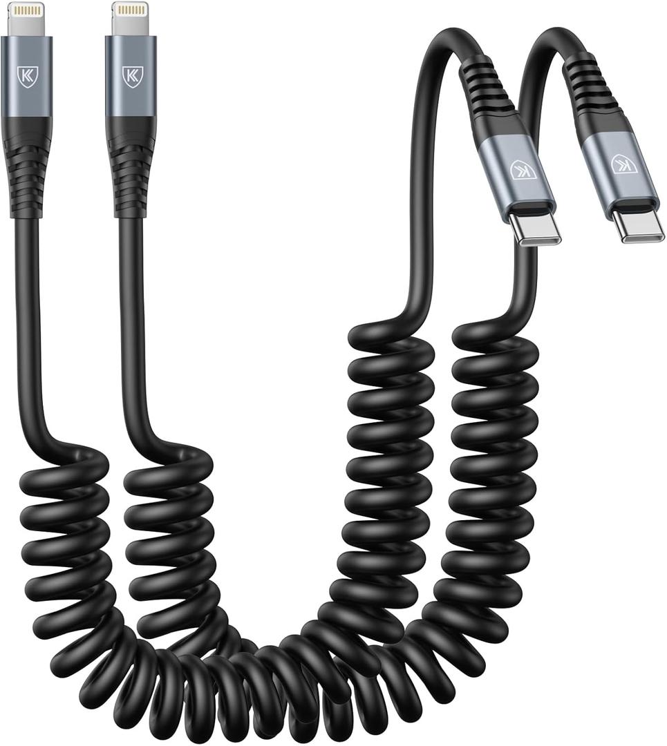 KIYODA USB Type C to Lightning Cable 3FT 2Pack, Coiled iPhone Charger Fast Charging for Car Short USBC iPhone Cord for iPhone14/13/12/11 Pro Max/iPad/CarPlay (Black)