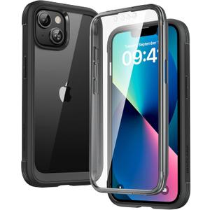 Diaclara Designed for iPhone 13 Case, Full Body Rugged with Built-in Touch Sensitive Anti-Scratch Screen Protector, Soft TPU Bumper Case for iPhone 13 6.1" (Black and Clear)