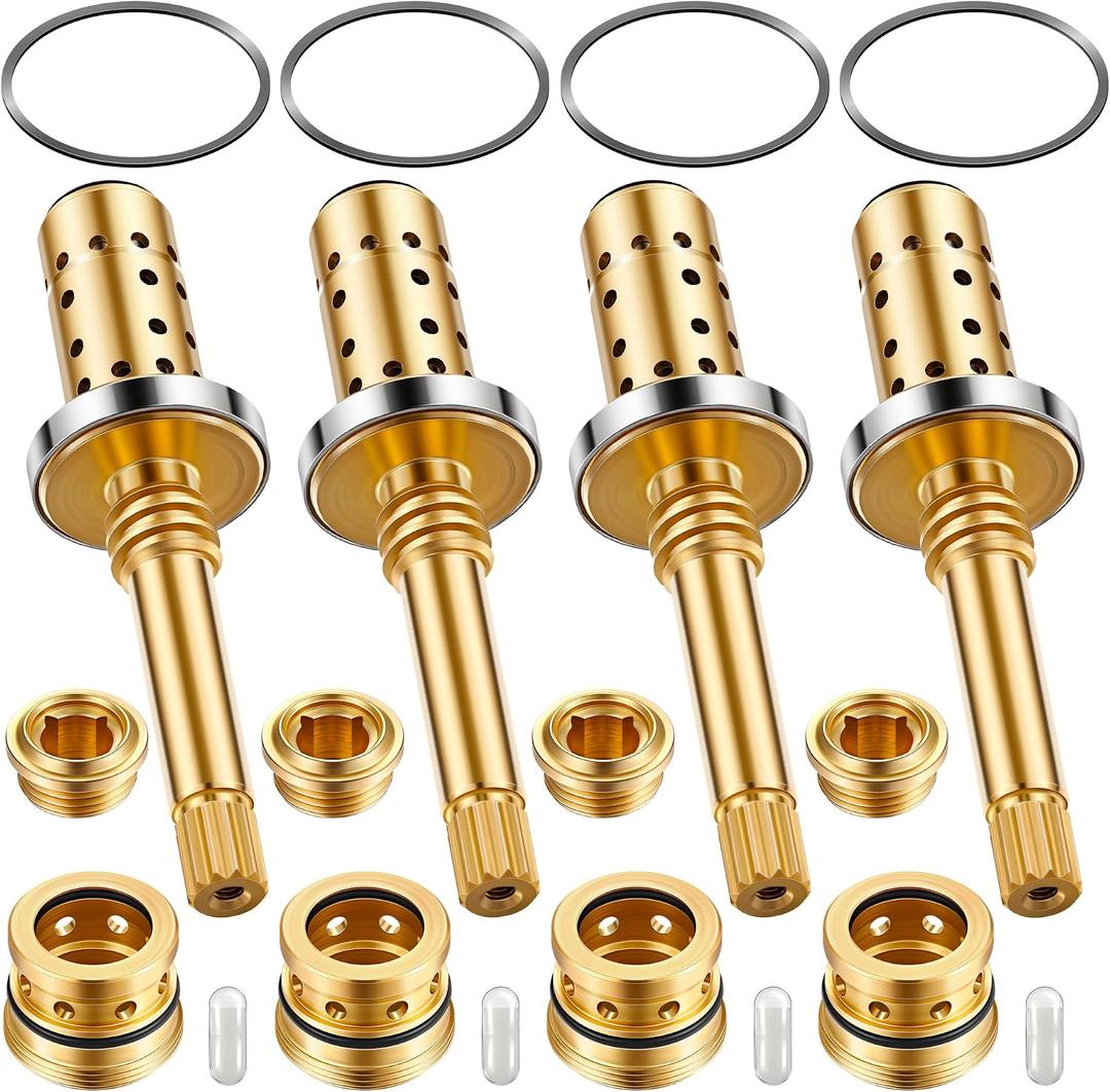 Dreyoo 4 Set Valve Rebuild Kit Replacement Compatible with Symmons Temptrol Valve, TA-10 Spindle Assembly, TA-4 Hot and Cold Seats, T-11 Washer, Fix Tub/Shower Leak, Solid Brass