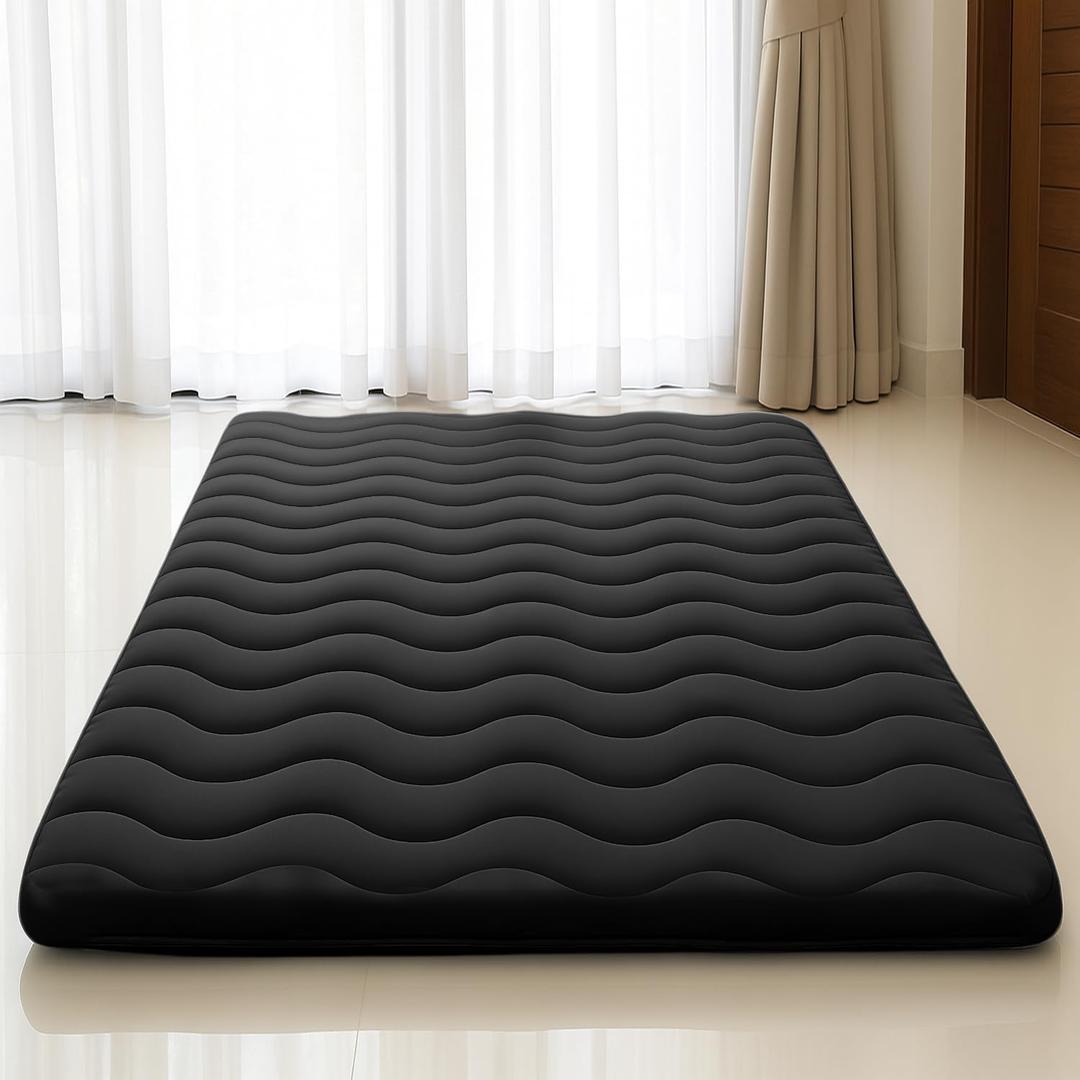 SCHNAUZER HOME Japanese Futon Floor Mattress Queen 3.5" Thick Black
Foldable Mattress Tatami Mat Sleeping Pad, 100% High Density Foam, Roll Up Floor Lounger Bed for Living Room Guest Room RV