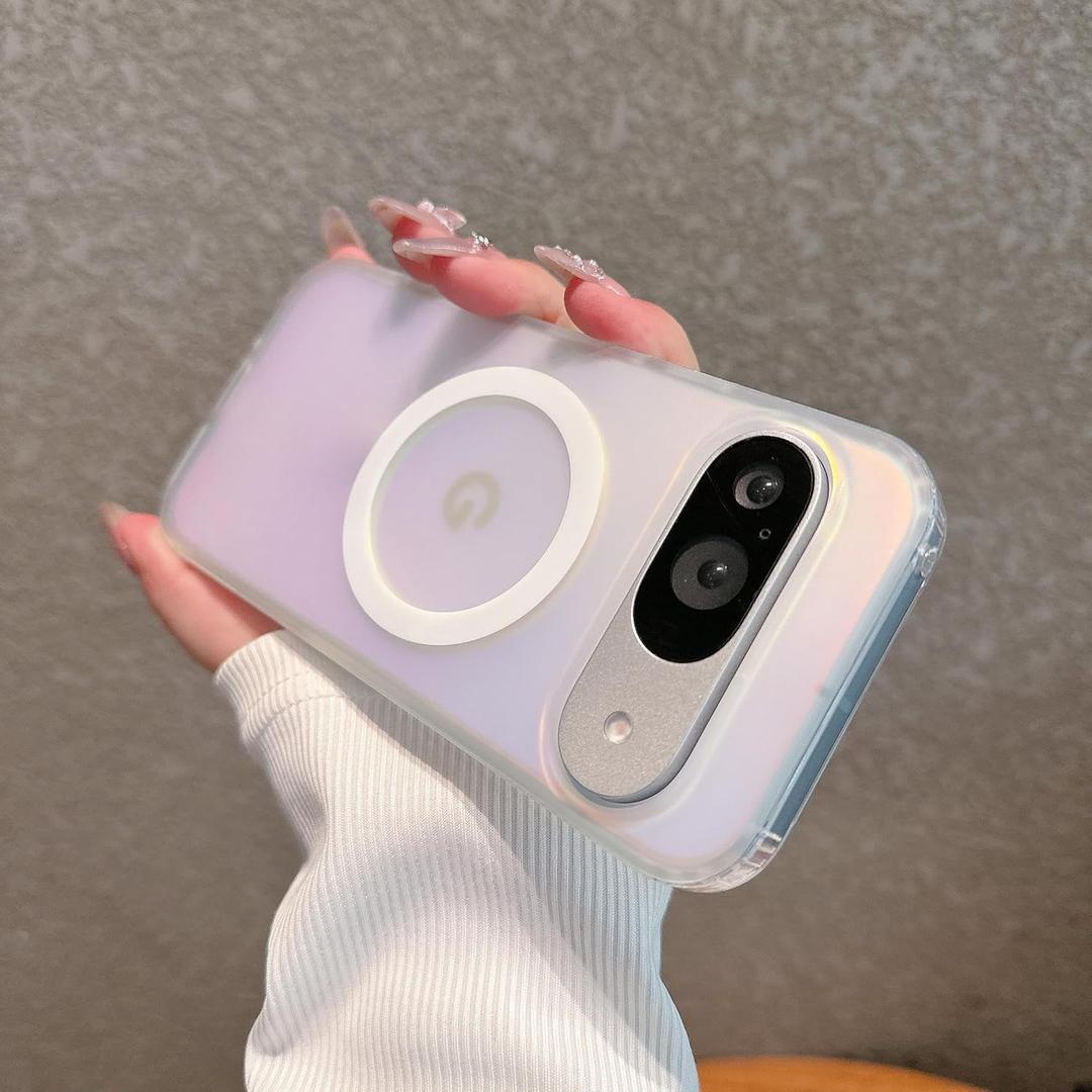 Magnetic for Google Pixel 9/ 9Pro Case Women, [Compatible with MagSafe], [Holographic Iridescent Color Changing Effect] Fashion Slim Cute and Unique Matt Protective Phone Cover for Pixel 9/ 9 Pro