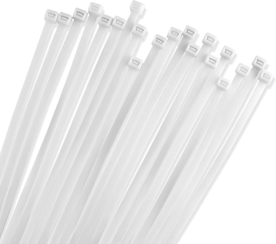 Bolt Dropper 24" White Zip Cable Ties (50 Pack), 175lbs Tensile Strength - Heavy Duty, Self-Locking Premium Nylon Wire for Indoor and Outdoor (White)