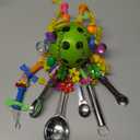 Parrot Toys Bird Toys Perch Pullable Stainless Steel Spoons Colorful Acrylic Stick Chew Toys for Amazons Mini Macaws African Greys Cockatoos Conures, Cockatiels, Lovebirds, Parrotlets and Other (Green)