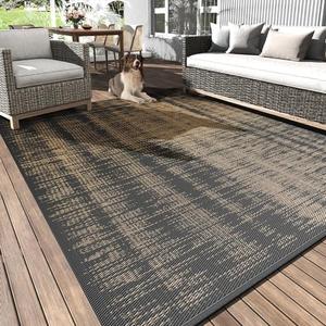 MontVoo Outdoor Rug Waterproof 5x8 ft Outdoor Carpet Patio Rug Mat Reversible RV Camping Rug Plastic Straw Outside Rug for Balcony Porch Deck Picnic Beach Modern Black Brown