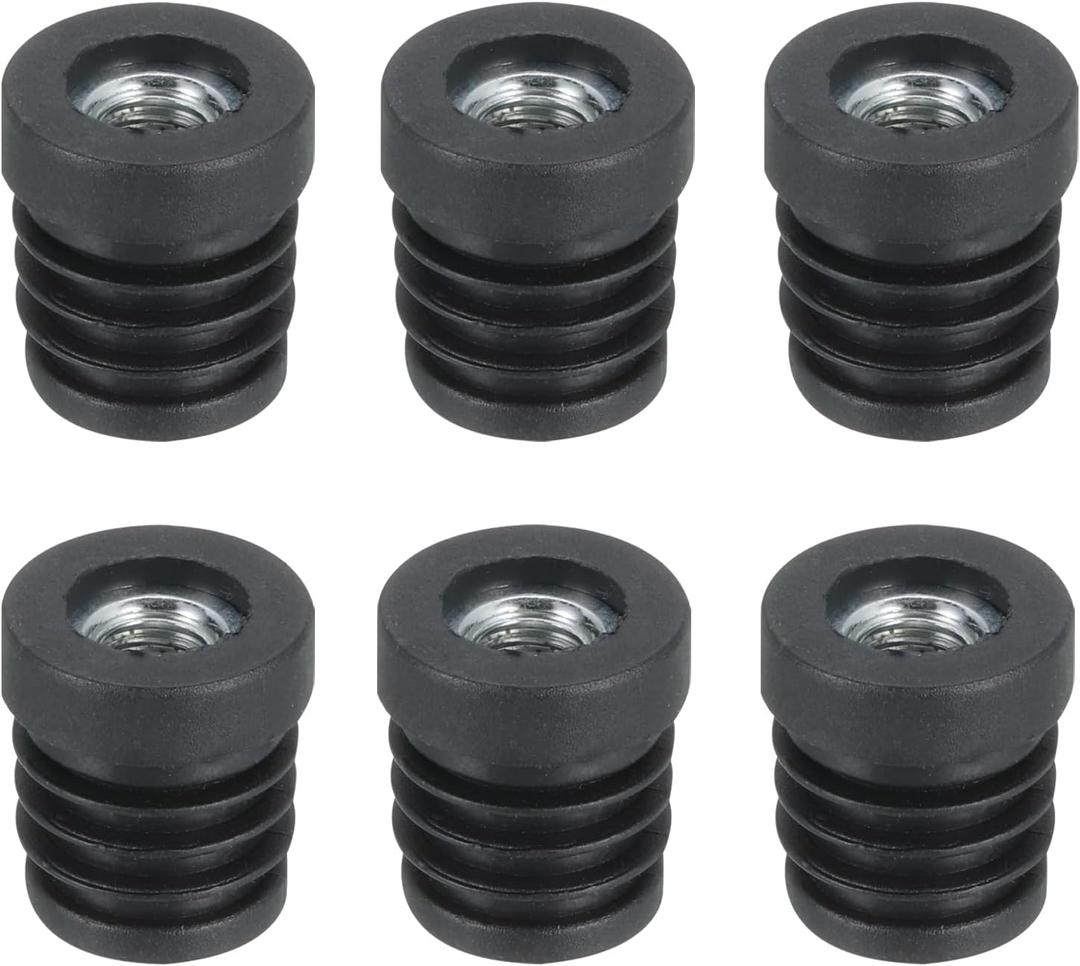 UXCELL 6Pcs M8 Threaded Inserts for 19mm/0.75" Round Tube, Black Plastic Plug Caster Inserts for Chair End Caps & Furniture Legs