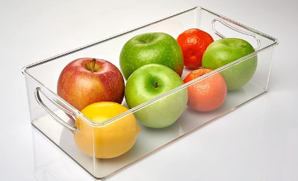 11-Inch Refrigerator Organizer Bin with Handles - Clear Plastic Storage for Fridge, Pantry, or Countertop - Dishwasher Safe